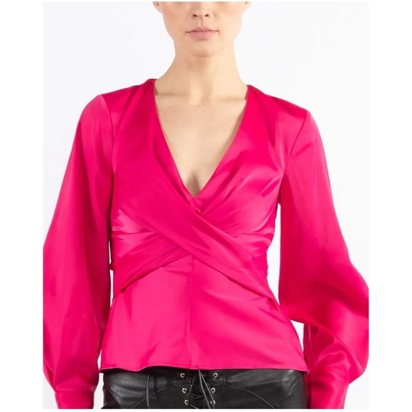 STAUD MADISON TOP 00 CROSSOVER SIDE ZIP ELEGANT BARBIECORE ELEGANT GLAM SATINY - Picture 1 of 12